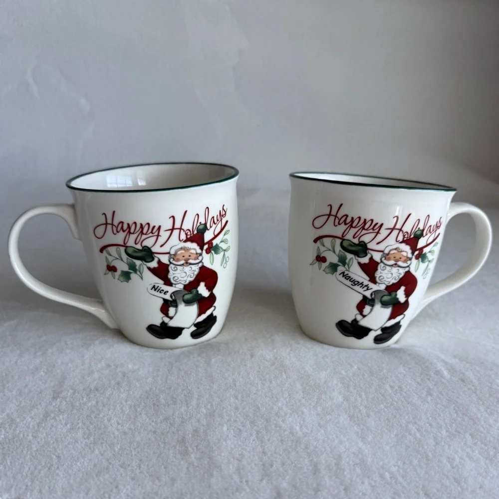 PFALTZGRAFF Winterberry Christmas Naughty & Nice Santa List‎ 20 oz Mugs Set of 2
